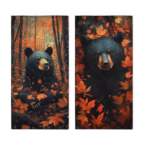 Black Bear Hand Towels, Wild Animal Bear Retro Cabin Forest Bathroom Towel Soft Absorbent Small Bath Towels Decorative Kitchen Guest Dish Towel - color: Black Bear