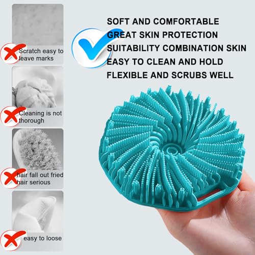 Silicone Body Scrubber for Shower Men Women, Exfoliating Body Scrubbers for Use in Shower, Silicone Body Brush for Showering, Charcoal, Easy to Clean - Body Brush Buffer Scrubber for All Skin Types - color: Cyan and Bean Paste Pink