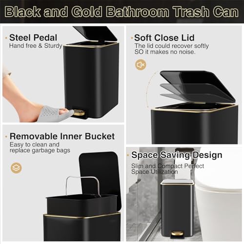 Bathroom Sets with Shower Curtain and Rugs Bathroom Accessories Set Black Bathroom Set,Soap Dispenser & Toilet Brush Holder Set with Stainless Steel Trash Can(23 PCS) - size: Black, style: Bath Set+Waffle Shower Curtain+Bath Rugs
