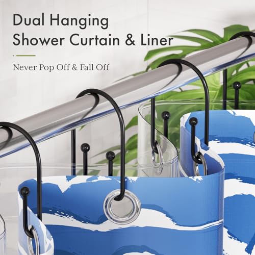 AmazerBath Shower Curtain Hooks, Simple Black Shower Curtain Hooks Rust Proof, Metal Shower Curtain Rings, Double Side Shower Hooks for Shower Curtain, Double Shower Hooks Rings Liner Bathroom, 12Pcs - color: Black, style: Minimalist