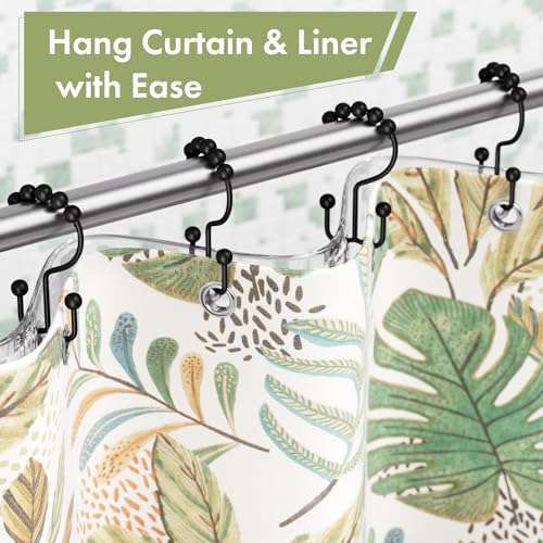 Amazer Shower Curtain Rings, Rust-Resistant Metal Double Shower Hooks for Curtain Rolling Shower Curtain Hooks Rings Shower Rings for Bathroom Shower Curtain Rod, Matte Black, Set of 12 Rings - color: Black, style: Modern - Double Hooks