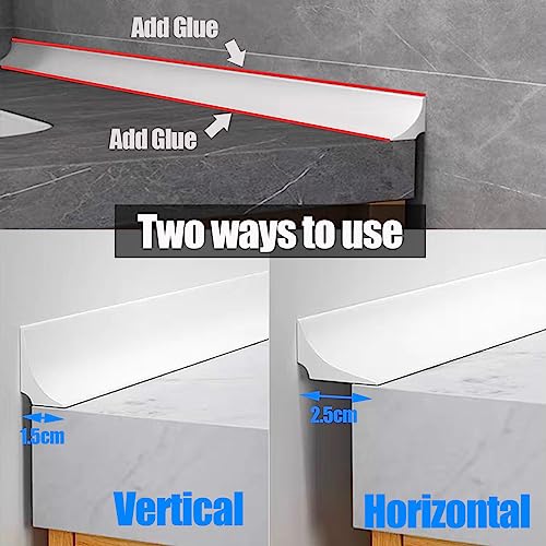 Water Barrier for Sink,Shower Threshold Water Dam Barrier,Waterproof Barrier Bathroom,Collapsible Silicone Strip Trim Splash Guard (White-1M) - size: White 1m