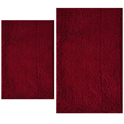 BOANKODU Bathroom Rugs Sets 2 Piece, Extra Soft Chenille Bath Mat Absorbent Bathroom Rug, Bathroom Mat with Sturdy PVC Non-Slip Bottom, Machine Washable Bath Rugs (Burgundy) - color: Burgundy, size: 16" x 24" + 20" x 32" (Rectangular)