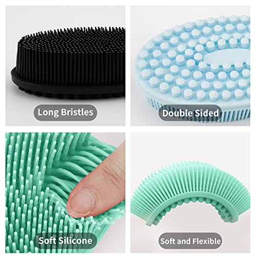 3 Pack Silicone Body Scrubber, Soft Silicone Loofah Exfoliating Body Scrubber, Silicone Body Brush Bath Shower Scrubber for Body, 2 in 1 Bath and Shampoo Wash Brush for Skin Exfoliation Men Women - size: Black+Blue+Green