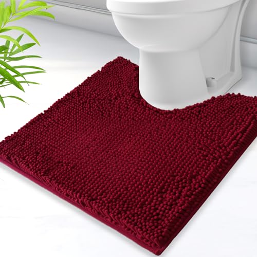 U-Shaped Toilet Rug, Chenille Contour Bathroom Mat, Non-Slip PVC Backing, Machine Washable, 24x20, Burgundy - color: Burgundy, size: 1'8" x 2' (20"x 24"U)