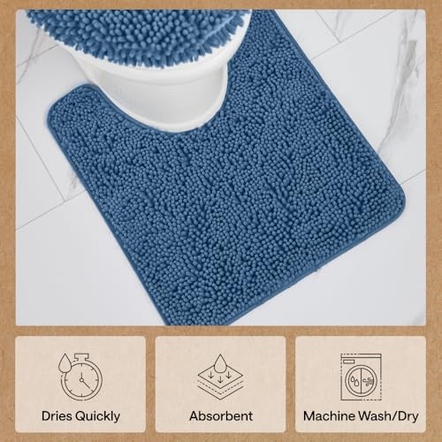 GORILLA GRIP Bathroom Rug Sets 3 Piece, Bath Mat Set and Oval Toilet Base with Rubber Backing, Plush Absorbent Shaggy Chenille Washable Mats, Includes 24x19.5, 24x17 and 36x24 Inch Rugs, Navy - color: Navy, style: 24"x19.5" + 24"x17" + 36"x24" - 3 Pack
