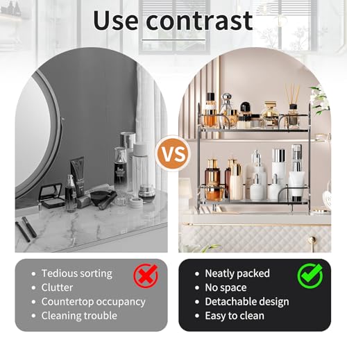 2 Tier Corner Bathroom Counter Organizer, Cosmetic Skincare Organizer, Bathroom Countertop Perfume Tray Vanity Organizer, Kitchen Spice Corner Storage Shelf - color: Black