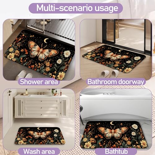 Moth Bath Mat, Water Absorbent Quick Dry Thin Bathroom Floor Mat, Rug for Bathroom Kitchen 17"x30" - color: Moth