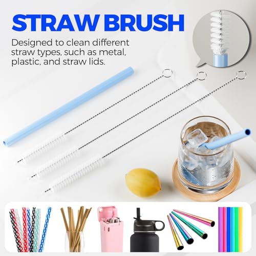 6 Pack Holikme 4 in 1 Cup Lid Cleaning Brush Set with 3 Straws, Multifunctional Bottle Brush, Silicone Cup Lid Gap Cleaner, Bristle Crevice Cleaning Brush, Navy - color: Navy