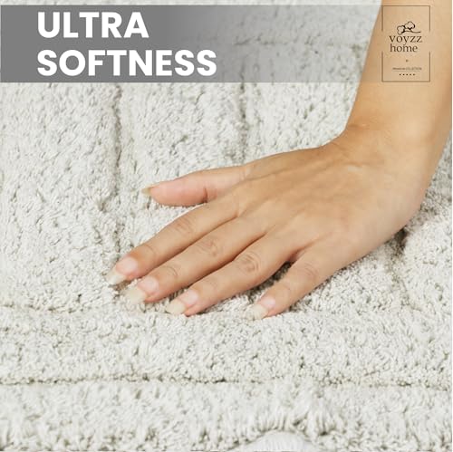 voyzz home Luxurious 100% Cotton Bath Rug Mat - Featuring Ultra-Soft Plushness, Non-Slip Design, Super Water Absorbent and Machine Washable Mats for Bath Floor, Tub and Shower, 17"x24" Striped Grey - color: Grey Striped Single 17x24