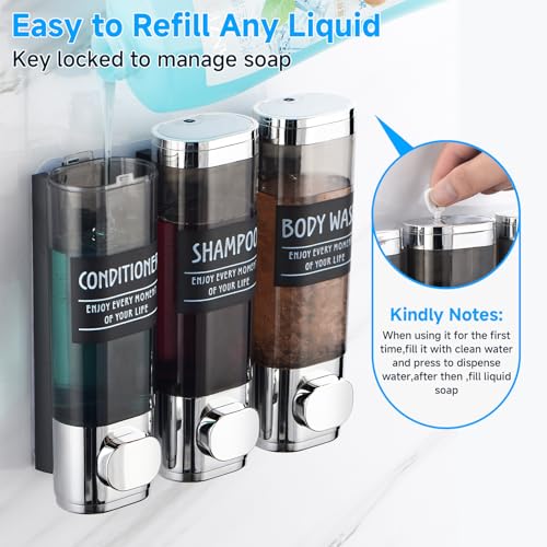 Shampoo and Conditioner Dispenser,GlintGath Shower Dispenser 3 Chamber No Drill Shampoo Dispenser for Shower Wall Mounted Shower Soap Dispenser for Bathroom Hotel,3 * 300ML,Chrome - color: Chrome 3 Chamber