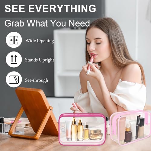 Clear Toiletry Bag, 12 Pack TSA Approved Toiletry Bag Carry on Travel Accessories Bag, Quart Size Bag for 3-1-1 Liquids Airport Airline Compliant Clear Makeup Bag with Metal Zipper (Bright Bags) - style: Bright Bags