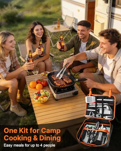 Gaialoop Portable Camping Cooking Utensils Set, Camp Kitchen Set with Organizer Bag, RV Essentials Outdoor Cooking Utensil Kit for Travel, Picnics, Camping, BBQs, Parties - style: 28pcs