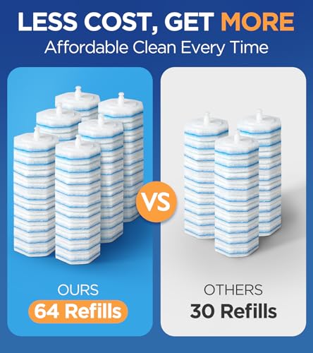 64 Count Toilet Wand Refills for Clorox Toilet Wand, 5X Cleaning Power Toilet Bowl Cleaners with Exclusive Formula, High-Density Disposable Toilet Brush Scrubber - No Falling Apart, Fresh Fragrance