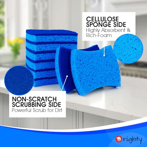 Orighty Non-Scratch Cellulose Scrub Sponges 24 Pack, Kitchen Sponges for Kitchen, Bathroom, and Household, Dual Side Sponge for Dishes, Non-Scratch Sponge Safe on Non-Stick Cookware, Car and More - color: Blue