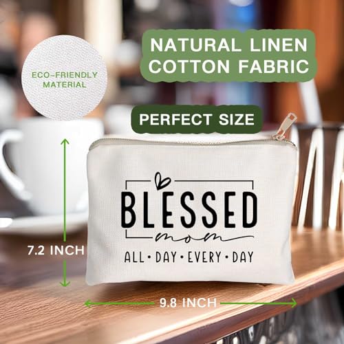 Blessed Makeup Bag for Mom, Inspirational Bible Verse Cosmetic Pouch, Mom Life Travel Toiletry Bag, Mother’s Day Birthday Gift Idea for Women, Mama Vibes Makeup Case - color: Blessed Mom