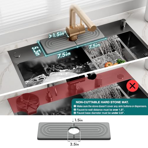 eormoe Faucet Mat for Kitchen Sink - Wider Diatomite Fast Drying Stone Sink Tray, Super Absorbent, Prevents Moisture Buildup - Faucet Splash Guard for Bathroom Counter (Grey, 15x5.3inch) - color: Gray, size: 15" x 5.3"