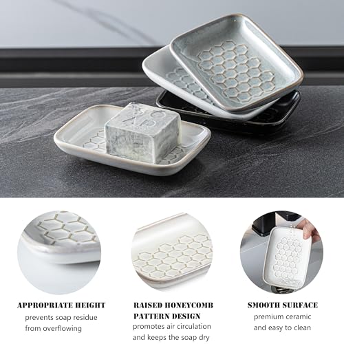 Gomakren Soap Dish for Shower, Ceramic Bar Soap Holder with Honeycomb Design, Soap Saver Tray for Bathroom Kitchen Sink, Sponge & Organizer Tray, Upscale Look, 5.5 Inch, Beige - color: Beige, size: Honeycomb