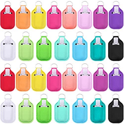 Duufin 60 Pcs Hand Sanitizer Holder Keychain Empty Travel Bottle Set | Including 30 Pcs Hand Sanitizer Keychain Holder and 30 Pcs Refillable Empty Travel Bottles for Backpack Purse, 15 Solid Color - color: Colorful Patternless