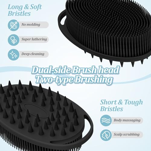 Soft Silicone Body Scrubber Set, 4PCS Dual-Side Silicone Loofah for Gentle Exfoliating and Scalp Massaging, Hygienic Shower Scrubber Shampoo Brush for Kids, Women, Sensitive Skin(Black/Pink) - color: 4 Color-a