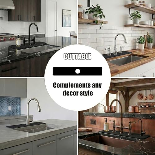 Cuttable Kitchen Sink Faucet Mat: 24" Lx4 W Splash Guard with Center Hole | Customizable Absorbent Non-slip Fabric Rubber Mat, Cut to Fit 2,3,4 Holes Irregular Sink with Soap Dispenser Air Gap - size: 24''Lx4''W