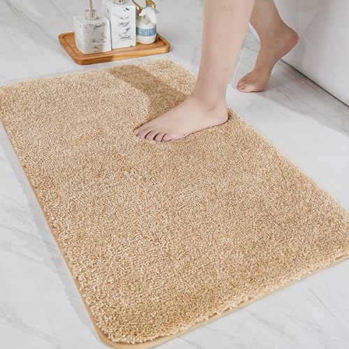 COSY HOMEER Bath Rugs for Bathroom Extra Thick - Anti-Slip Bath Mats Soft Plush Yarn Shaggy 100% Strong Mirco Polyeste Mat Living Room Bedroom Mat Floor Water Absorbent(Beige,20x32 - Inches) - color: Beige, size: 1'8" X 2'8" (Rectangular)