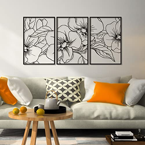 Vivegate Black Minimalist Floral Single Line Metal Wall Art Decor - 18"X12" 3 Packs Black Floral Abstract Minimalist Lines Wall signs for Hanging home wall decor - color: Black