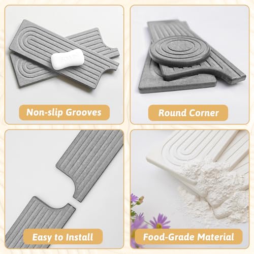 Diatomite Sink Faucet Splash Guard U Shape, 24" Large Stone Sink Tray, Modern Faucet Handle Drip Catcher Stone, Durable Faucet Draining Mat Protector for Kitchen Bathroom Island Counter, Light Grey - size: 23.6" x 3.9"