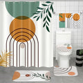 Haull 7 Pcs Boho Abstract Shower Curtain Set with Non-Slip Rugs Toilet Lid Cover Bath Mat Towels, Mid Century Modern Geometric Leaf Minimalist Bathroom Decor for Home Bathroom Set with 12 Hooks - style: Boho