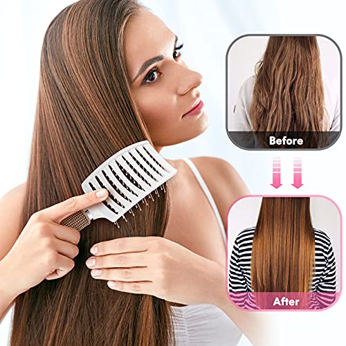 Bsisme Hair Brush, Curved Vented Brush for Faster Blow Drying, Professional Styling Hair Brushes for Women and Men, Paddle Detangling Brush for Wet Dry Curly Thick Straight Hair, Pink | Professional Styling Hair Brushes for Women, Men & Kids, Paddle Detan