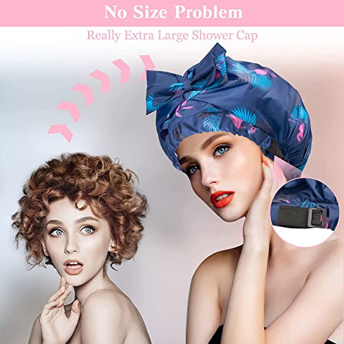 2 PCS Waterproof Shower Caps, Oversized Adjustable Hair Cap with Bow Knot for Women, Reusable Double Layer Waterproof Bathing Cap for Shower, Spa, Makeup, Design for All Hair Lengths/Style - color: 2pcs-Dark