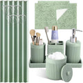 XLHOMO Light Green Bathroom Sets with Shower Curtain and Rugs, 8-Piece Resin Bathroom Accessories Sets Complete, Soap Dispenser, Toothbrush Holder, Tumbler, Tray & Apothecary Jars Bathroom Essentials - color: Green, size: Resin Bath Set Complete