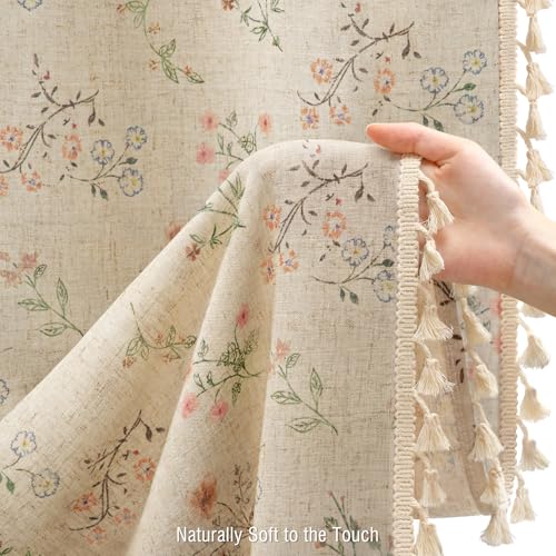 Floral Farmhouse Vintage Linen Shower Curtain, French Country Spring Shower Curtains for Bathroom with Tassels, 72Wx72H - color: Linen - Muted Garden Tassel Edge, size: Standard 72"W x 72"L