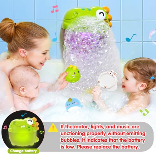 Light Up Dinosaur Bath Toys for Kids Ages 3-5 4-8, Bath Bubble Machine with Music, Bubble Maker for Bathtub, Floating Animal Bathtub Water Toys for Toddlers 3 4 5 Year Old Boys Girls Birthday Gift