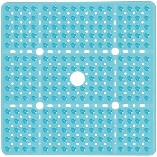 Large Square Shower Mat 27 x 27 Inch Clear Green, Non Slip Shower Bathtub Mats for Inside Shower with Big Suction Cups Drain Holes, Anti Slip Bathroom Floor Stall Mats, Easy Clean, BPA-Free - color: Clear Green