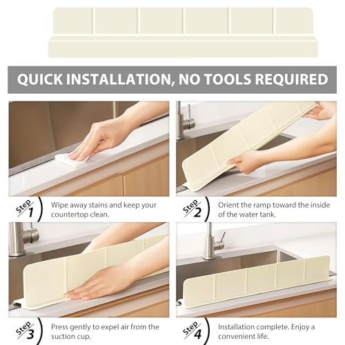 29Inch Sink Splash Guard – Extended Length & Tall Silicone Kitchen Sink Splash Guard with Overhang Drainage Design & Strong Suction Cups for Countertop(White, 29''x3.5'') - color: White, size: 29''x3.5''
