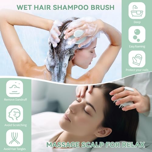 Silicone Scalp Massager Shampoo Brush, Shower Scalp Scrubber with Soft Bristles, for Hair Growth & Dandruff Treatment, Wet Dry Hair Massager for All Hair Types of Women (Light Green) - color: Light Green