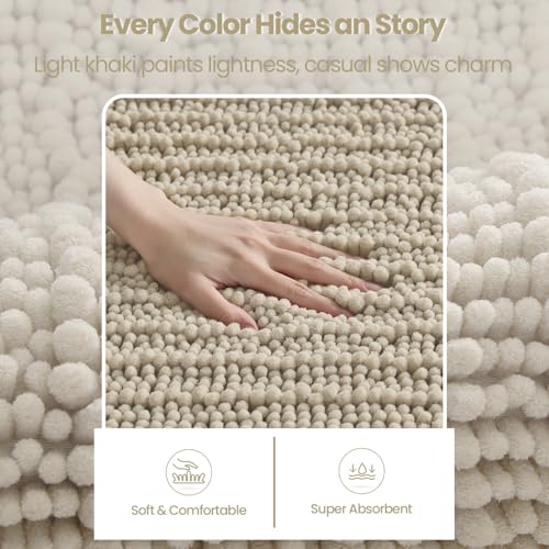 DEXI Bathroom Rugs 32x20, Super Soft Thick Chenille Absorbent Bath Mat, Non Slip Machine Washable Fluffy Shag Bathmat for Tub, Shower Floor, Beige - color: Beige, size: 32" X 20" (Rectangular)