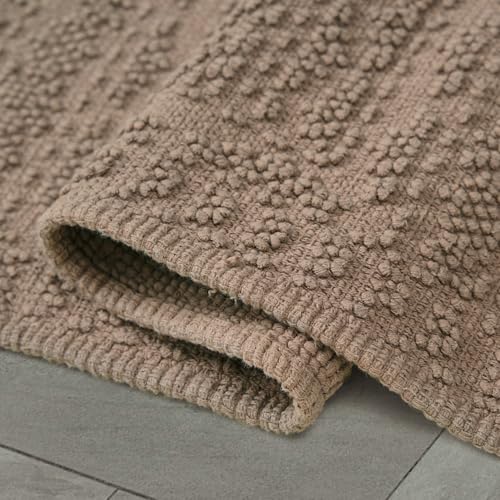 French Connection Nellore Bathroom Rugs, Woven and Beaded Bathroom Mats, Durable Non-Slip Bath Rugs, Thick BathMats, 17'' x 28'', Light Brown (FCB020920) - color: Light Brown, size: 1'5" x 2'4" (Rectangular)