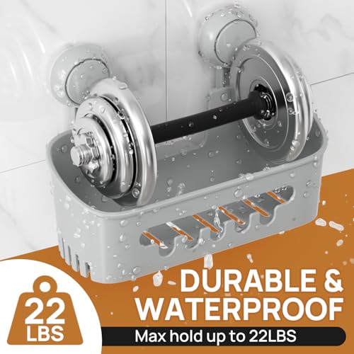 LEVERLOC Shower Caddy Suction Cup Set Shower Organizer & Soap Holder & Toothbrush Holder, Bathroom Shelf Basket NO-Drilling, Removable Suction Storage Waterproof Bathroom Caddy, Gray - color: 3 X Gray
