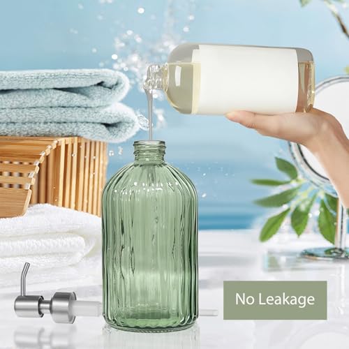 14Oz Green Soap Dispenser Bathroom - 2 Pack, Clear Glass Hand Soap Dispensers with Stainless Steel Pump, Refillable Dish Soap Dispenser for Kitchen, Countertop Soap Dispensers - color: 2 Pack - Green