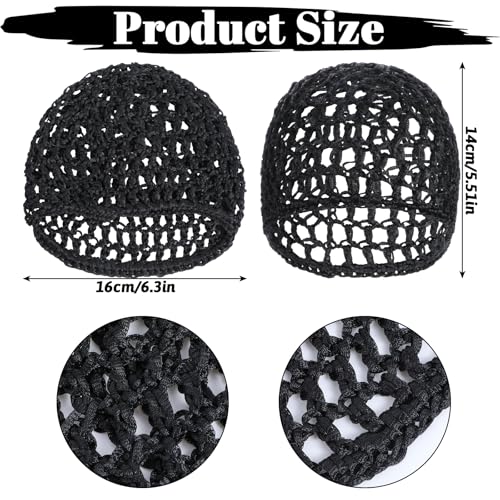 3 Pcs Crochet Hair Net Soft Mesh Hair Wrap Net Cap for Women Breathable Reusable Hairnet Cover Accessory (Black)