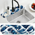 2 Pcs The Ocean Kitchen Sink Splash Guard Faucet Mat The Waves Faucet Mat for Sinks Absorbing Drying Mats for Kitchen Bathroom, 23.6x5.5inch - color: Waves Pattern