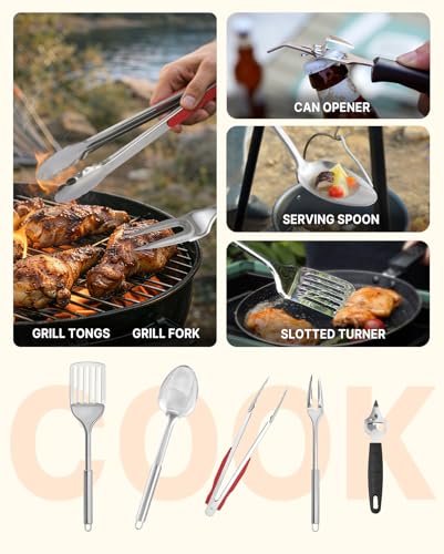 Gaialoop Portable Camping Cooking Utensils Set, Camp Kitchen Set with Organizer Bag, RV Essentials Outdoor Cooking Utensil Kit for Travel, Picnics, Camping, BBQs, Parties - style: 28pcs