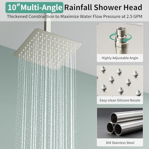 Shower Faucet Set Shower System - SR SUN RISE Brushed Nickel Shower Trim Kit with Dual Shower Head, 10'' Ceiling Rainfall 6'' Wall Mount with Handheld Shower for Couples, Complete 6 Diverter Valve - color: Nickel, size: 10 Inch