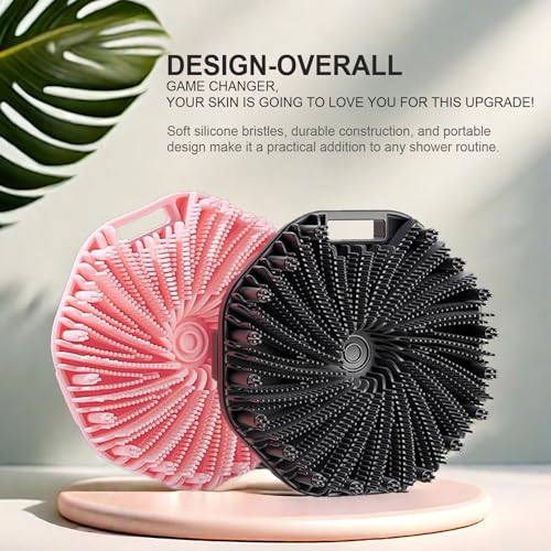 Silicone Body Scrubber, Exfoliating Body Scrubber for Sensitive Skin, Non-Slip Shower Scrubber for Body, Silicone Body Brush for Showering, Charcoal, Effective Showering Exfoliation, Gentle Massage - color: Black and Pink