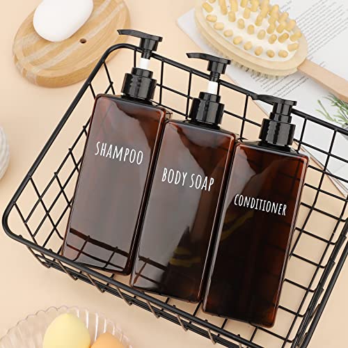 Segbeauty 16.9oz Lotion Dispenser, 3pcs Refillable Square Shampoo Bottles with Pump, 500ml Empty Plastic Bathroom Shower Bottles Liquid Soap Container Body Wash Dispenser for Home Hotel Travel Amber - color: Dark Amber, style: Black Pump