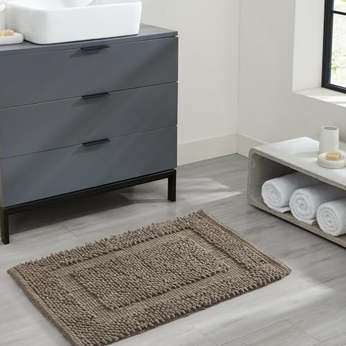 Jean Pierre New York 100% Chenille Cotton Skid Resistant Plush Bath Mat - 17"x24"/20"x32" Bathroom Rug Set - Brown Cappuccino - color: Brown Cappuccino, size: 17" x 24" / 20" x 32" (Rectangular)