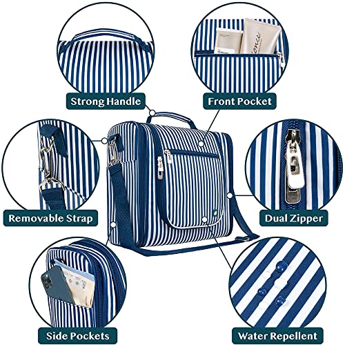 PAVILIA Extra Large Toiletry Bag Travel Bag for Women Men, Hanging Cosmetic Organizer, Water Resistant Makeup Bag for Accessories Toiletries, Travel Essentials Kit (Stripe Navy) - color: Stripe Navy, size: Extra Large (12x6x12.5)