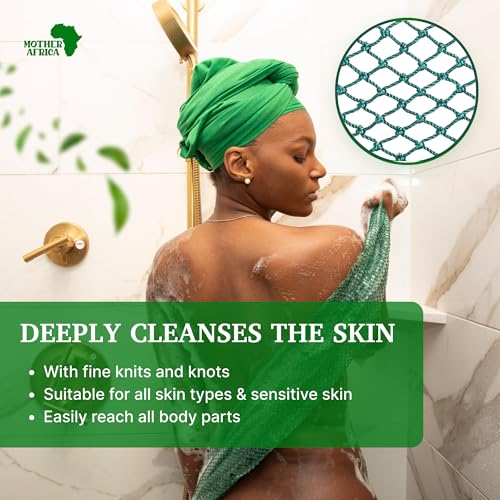 MOTHER AFRICA African Net Sponge Authentic with Knots 2 Pack Black Owned Exfoliating Body Scrubber Bath Sponge for Shower Washcloth Loofah Gentle Deep Cleansing Back Scrubber Face & Body Men & Women - color: Forest Green & Mint Green